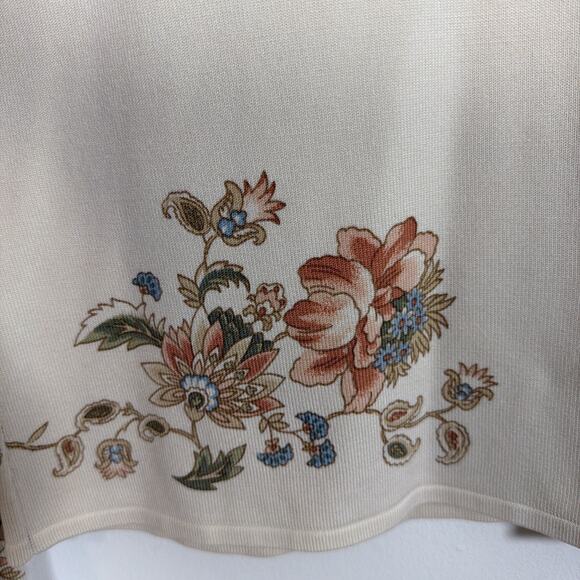 Talbots Silk Button Up Knit Cardigan Size XL Floral Cream Ivory Cottage Vintage - Picture 7 of 8